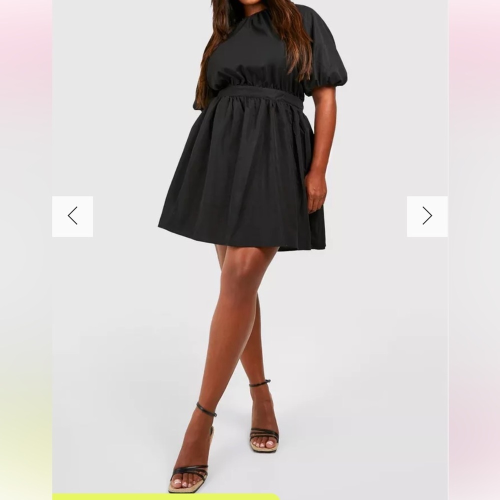 Boohoo Poplin Puff Sleeve Skater Dress US 14